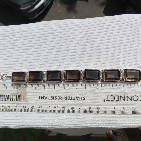 Chunky Smoky Quartz 925 Bracelet - Picture 2 of 5
